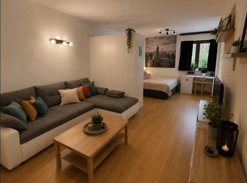 Wohn- und Schlafbereich der Wohnung in Wasserburg am Inn